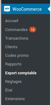 Menu export Comptabilité pour Woocommerce