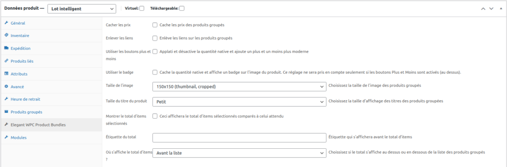 Capture ecran interface backoffice WPC Product Bundle : etape "moderniser affichage"